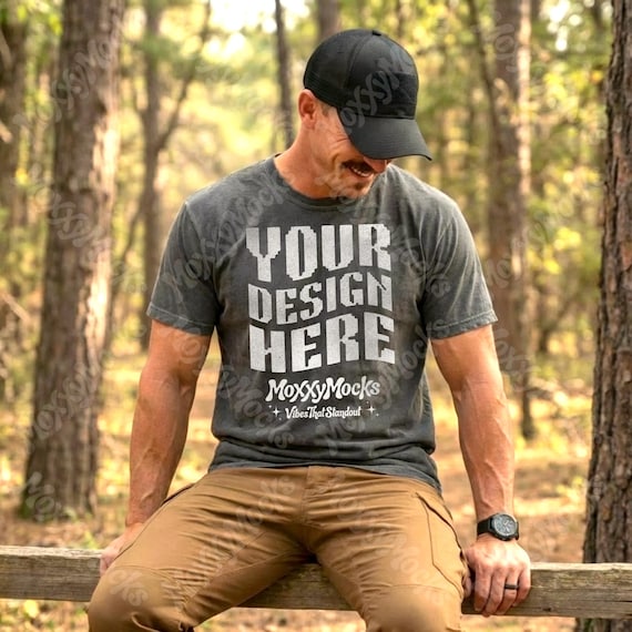 Outdoor Shirt Mockup Pepper Comfort Colors 1717 T-Shirt, National Park Mockup, Mens Pepper T-Shirt Mockup, Mens Shirt Mockup in Nature C1717