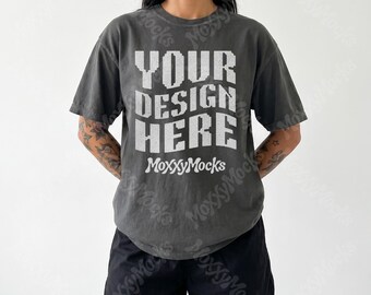 Pepper Comfort Colors 1717 Mockup White Background, Comfort Colors Pepper CC1717 Mockup, Womens Shirt Mockups Print on Demand Photography