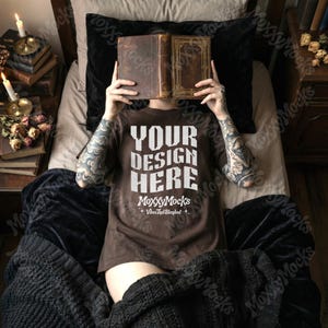 Espresso Bookish T-Shirt Mockup Bundle Comfort Colors 1717, Reading Book Lover Flat Lay Mockup Pack, Witch 1717 Shirt Mockup, Dark Academia Mockups