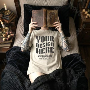 Ivory Bookish T-Shirt Mockup Bundle Comfort Colors 1717, Reading Book Lover Flat Lay Mockup Pack, Witch 1717 Shirt Mockup, Dark Academia Mockups
