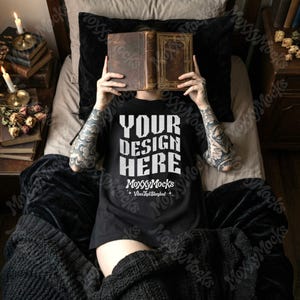Black Bookish T-Shirt Mockup Bundle Comfort Colors 1717, Reading Book Lover Flat Lay Mockup Pack, Witch 1717 Shirt Mockup, Dark Academia Mockups