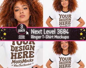 Next Level 3604 Ringer Tee Mockup Bundle, Next Level T-Shirt Mock Up, Print On Demand Studio Fashion Photos,  POD Listing Image Mockup Pack
