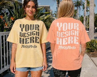 Two Shirt Comfort Colors 1717 Mockups, Comfort Colors Front and Back Mockup, Summer Girls Trip Back View Tshirt Mockup Matching CC1717 Shirt
