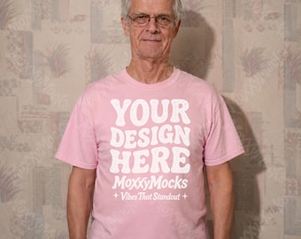 Funny Dad Shirts Mockup, Mens Blossom Comfort Colors 1717 Mockup Humour T-Shirt Mockups, CC1717 Meme Shirt Boomer Man Mockup Older Model Tee