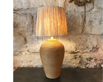 Large Albret table lamp in rope and raffia lampshade 1970 Made in France vintage