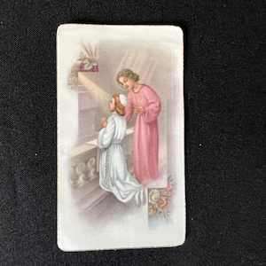 Ancienne Image pieuse française Jésus Christ sacré Coeur Communion XX 1930 1940 Carte religieuse de prière fleurs ange Dieu colombe lys