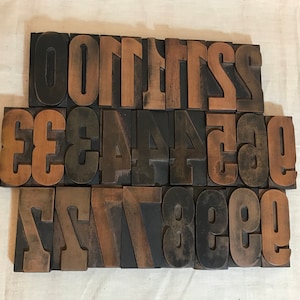9 CM - Impresión de tipografía de letras antiguas con números grandes de madera