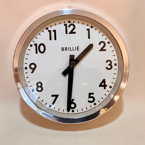 Grande horloge Brillie industrielle 32 cm fonctionnelle vintage gare ATO Lepaute atelier pendule 1950 Usine French Clock