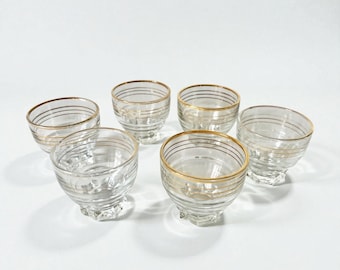 Set of 6 vintage 1940s gold-plated glass liqueur glasses - MADE IN FRANCE fruit bowls, retro bistro water glasses