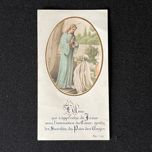 Ancienne Image pieuse française Ange Communion XX 1930 1940 Carte religieuse de prière Dieu Made in FRANCE Jésus Christ reliquaire