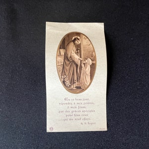 Ancienne Image pieuse française Jésus Christ sacré Coeur Communion XX 1930 1940 Carte religieuse de prière fleurs ange Dieu colombe lys