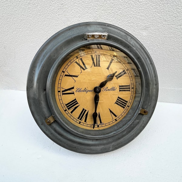 40 cm Grande horloge Brillie industrielle en zinc début XXe  fonctionnelle vintage gare ATO Lepaute atelier pendule 1900 Usine French Clock