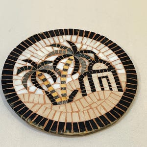 Antique Roman Style Mosaic Wall Plaque 1960s Palm Trees Home Oasis Collection Artwork Interior Design Vintage Decor