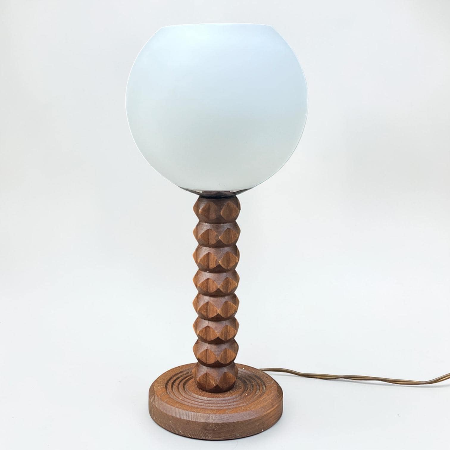 Polished Small Head Lumina　フランス　アンティーク French Brutalist Wooden Lamp by Charles Dudouyt, 1940, Faceted