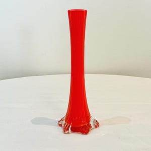 Vintage French 70s double glass clear and orange soliflore vase Mid Century 1970s old sommerso style
