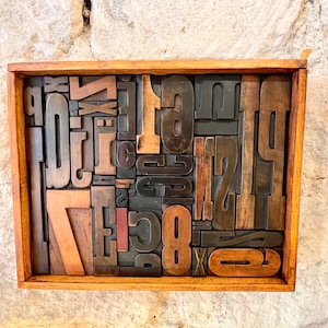 Tableau composition anciennes lettres en bois  imprimerie de typographie wood type letter press cadre vintage Made in France French Art