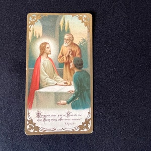 Ancienne Image pieuse française Jésus Christ sacré Coeur Communion XX 1930 1940 Carte religieuse de prière fleurs ange Dieu colombe lys