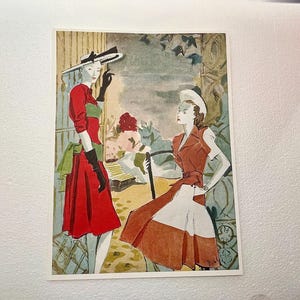 Original vintage fashion illustration poster French magazine 1946 Paris 24X32 cm drawing André Delfau Madeleine Vramant Carven