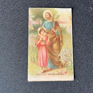 Image pieuse française jésus enfant et Saint Joseph  1920 Carte religieuse carte de prière FRANCE Saint Vierge Marie lys