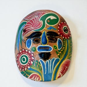 Vintage 70s Mask from Mexico Colorful Terracotta Hand Painted Talavera Ceramic Mexican South America Wall Decor Flower
