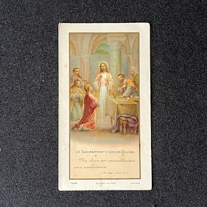 Ancienne Image pieuse française Jésus Christ Le Sacrement  XX  1930 1940 Carte religieuse de prière religieuse ange Dieu Made in FRANCE