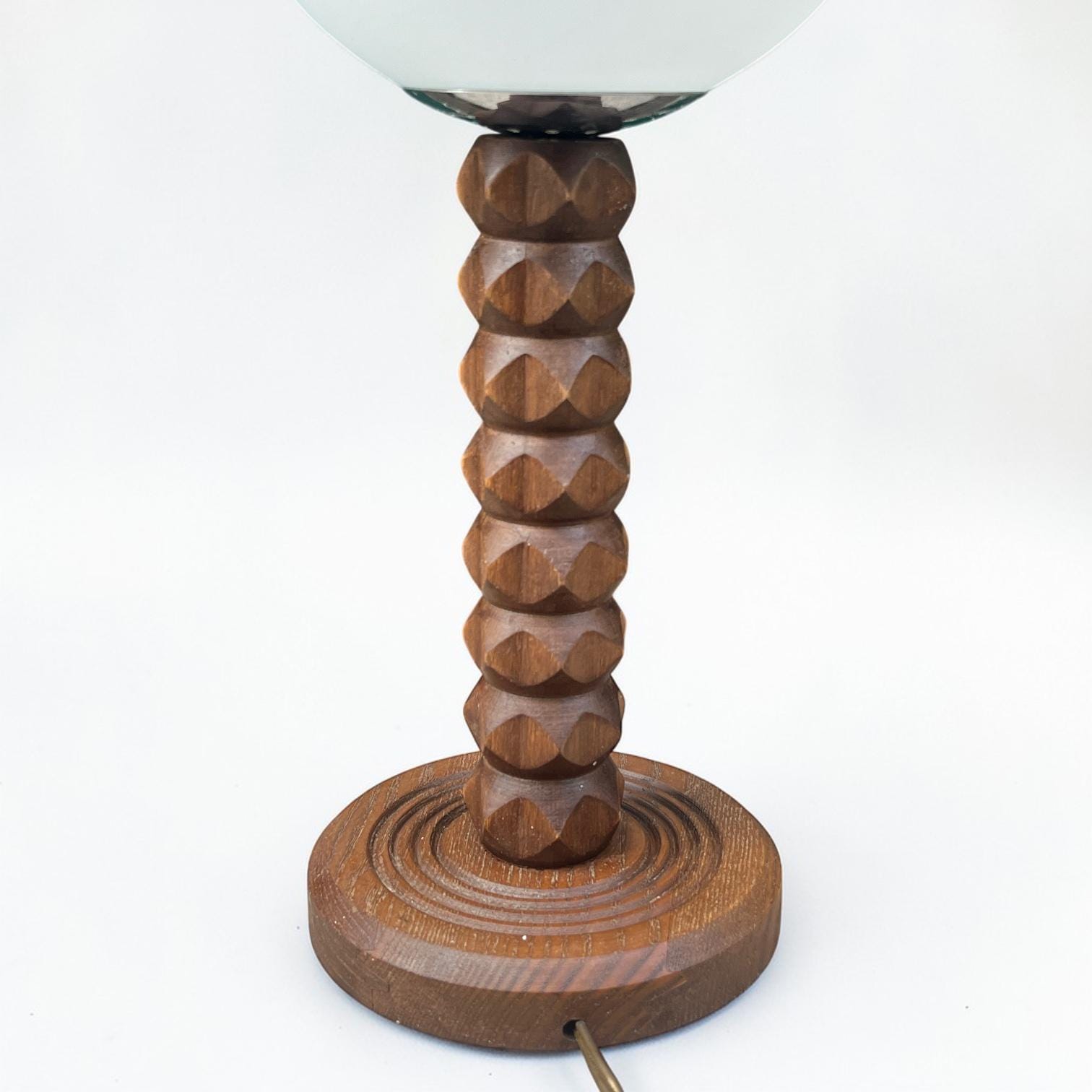 French Brutalist Wooden Lamp by Charles Dudouyt, 1940, Faceted