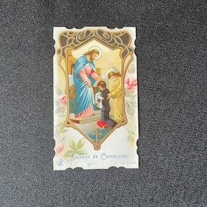 Ancienne Image pieuse française Jésus Christ sacré Coeur Communion XX 1920 1930 Carte religieuse de prière fleurs ange Dieu colombe lys