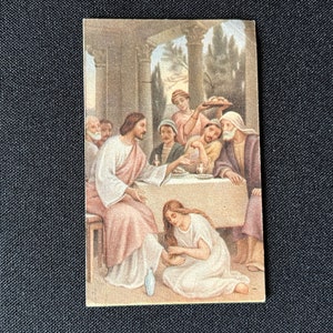 Ancienne Image pieuse française Jésus Christ La Cène 1920 Carte religieuse carte de prière ange Dieu communion solennelle La Croix repas