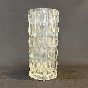 Large vintage cylindrical vase in pressed glass Italian design Fidenza Vetraria modernist antique 1960s Italy mid century ripple wave