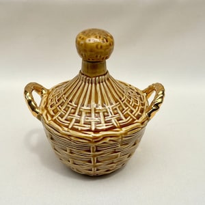 Vintage French Calvados Liqueur Ceramic Bottle with Handle Woven Wicker Decor Stopper 1960 Made in France Pot Carafe Dame Jeanne