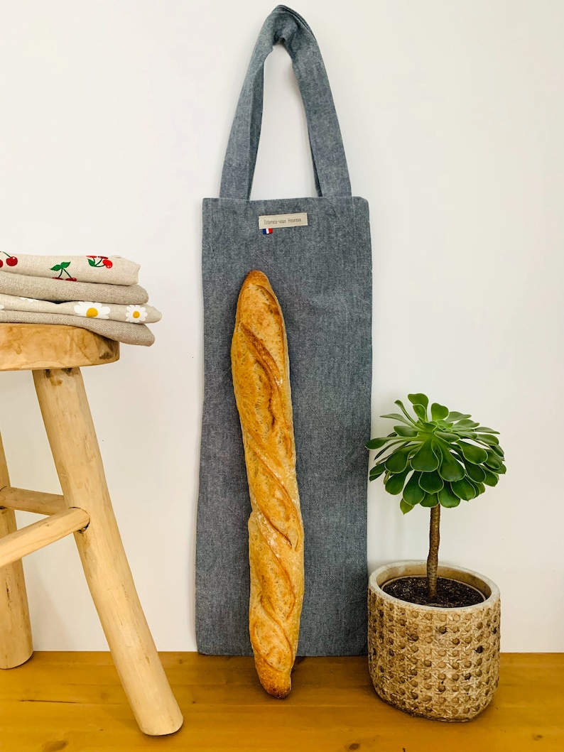 Sac à baguettes/à pain doublé, résistant, en lin et tissus oeko tex ou bio Zéro déchet fabrication artisanale image 8