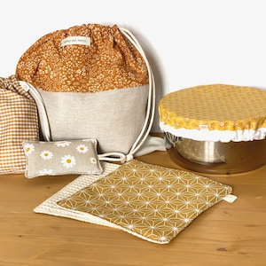 KIT découverte ZERO DECHET cuisine - sac à vrac/sac à pain/couvre plat lavable/éponge/essuie-tout - Idée cadeau - Artisanal -