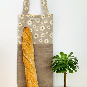 Sac à baguettes/à pain doublé, résistant, en lin et tissus oeko tex ou bio Zéro déchet fabrication artisanale Marguerite