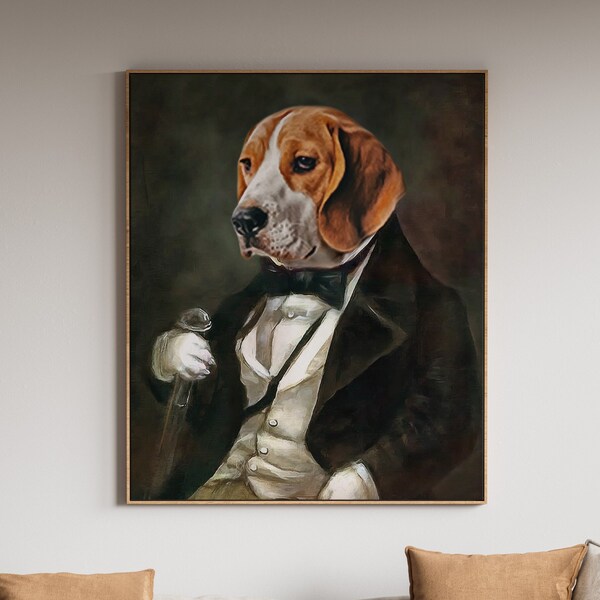 Portrait de chien drôle, chien dans un tailcoat Royal Regal Pet Printable Decor, Collage Wall Art, Custom Dog Portrait, Dog Owner Historic Art Gift