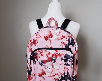 Minnie Mouse Mini Backpack, Pink Floral Multi-Pocket Bag
