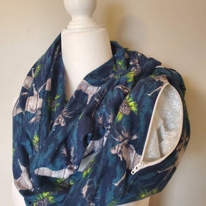 Flannel Zipper Pocket Scarf / Infinity Scarf / Hidden Pocket Scarf