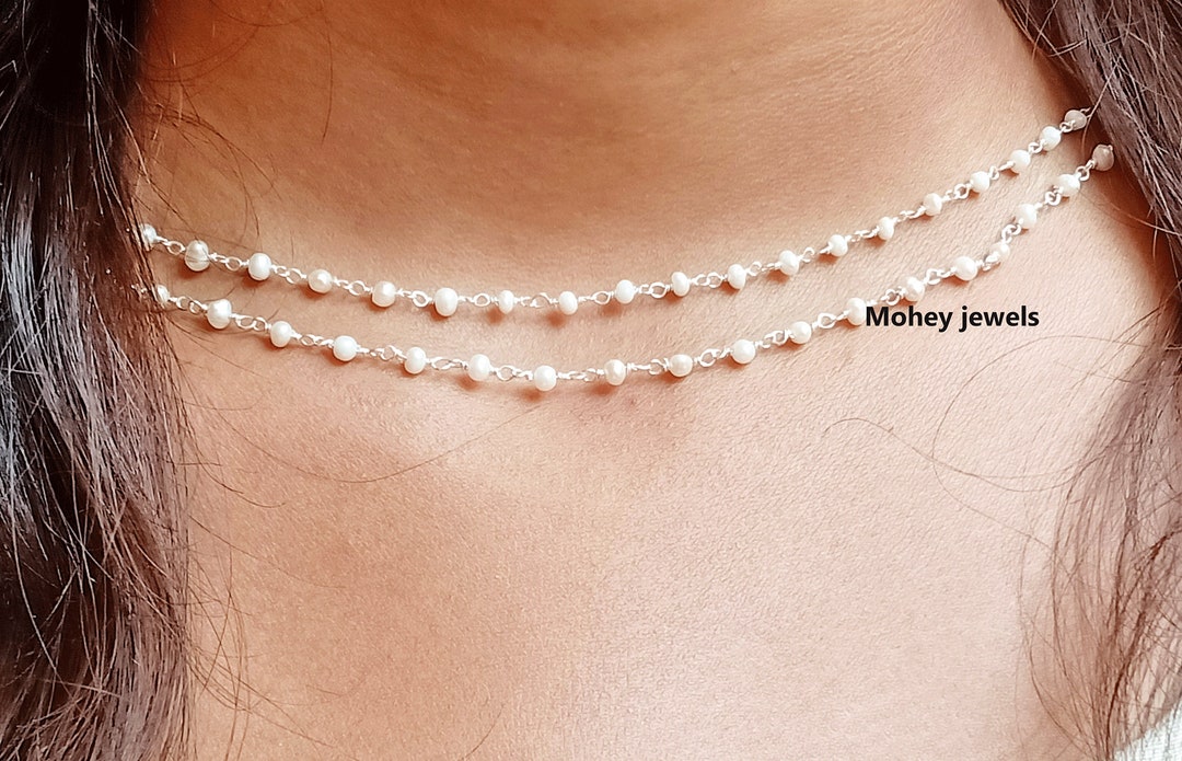 Rosary Pearl Double Strand Chain Necklace Bead Birthstone Etsy