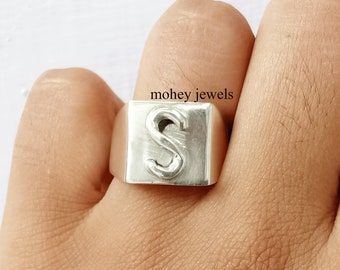S letter silver ring deals