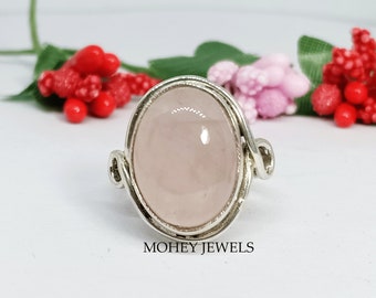 AAA Natural Oval Rose Quartz Ring, Handmade 925 Sterling Silver Jewelry, Designer Ring, Quartz Jewelry, Rose Quartz Ring, Engagement Gift