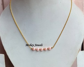 Light Pink Pearl Necklace, June Birthstone Necklace, Handmade Jewelry, Gemstone Bracelet For Women, 14K Gold Filled Necklace, Gift For Her