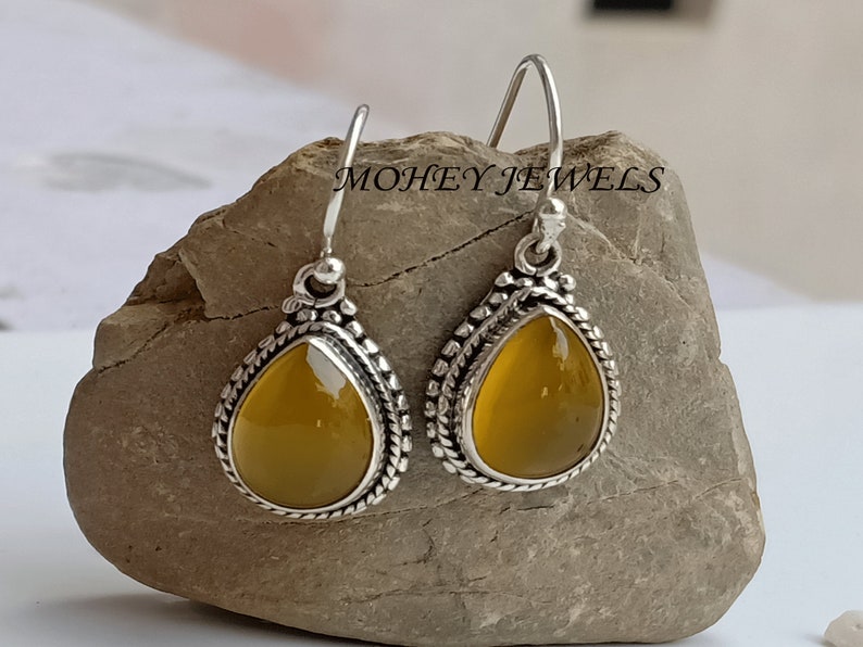 Dangle Earring Unique Earring For Women/'s For Gift Yellow Chalcedony Earring 925 Sterling Silver Earring Gemstone Earring Drop Earring