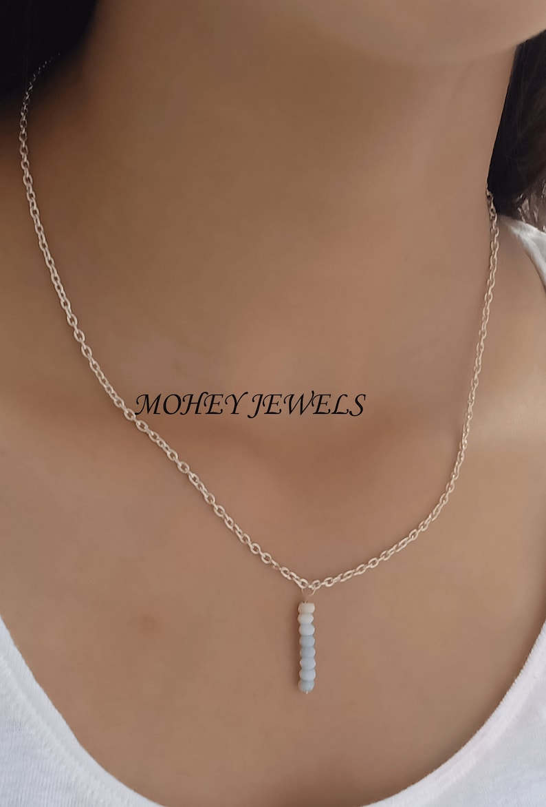 AAA Blue Opal Necklace,Gemstone Necklace,Dainty Opal Beads Necklace,October Birthstone Necklace,925 Silver,Gold,Rose Gold Necklace For Sale