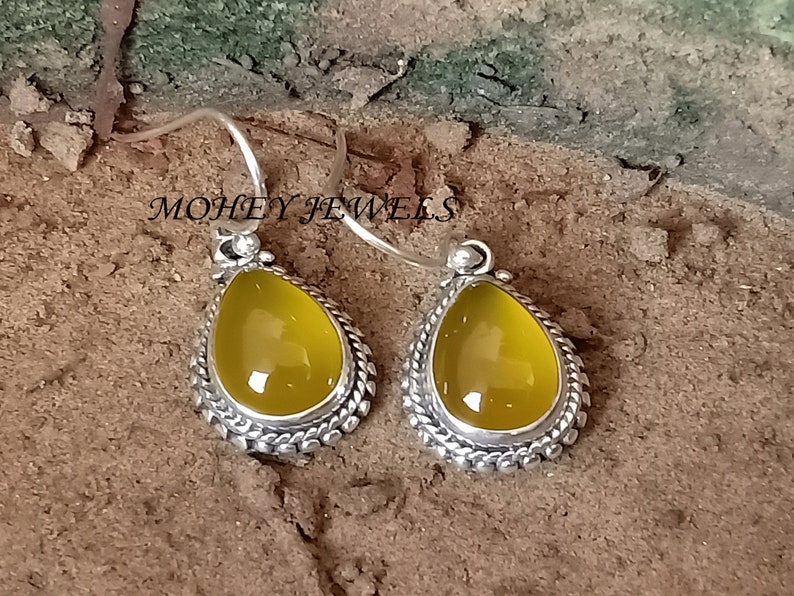 Dangle Earring Unique Earring For Women/'s For Gift Yellow Chalcedony Earring 925 Sterling Silver Earring Gemstone Earring Drop Earring