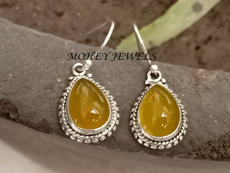 Dangle Earring Unique Earring For Women/'s For Gift Yellow Chalcedony Earring 925 Sterling Silver Earring Gemstone Earring Drop Earring