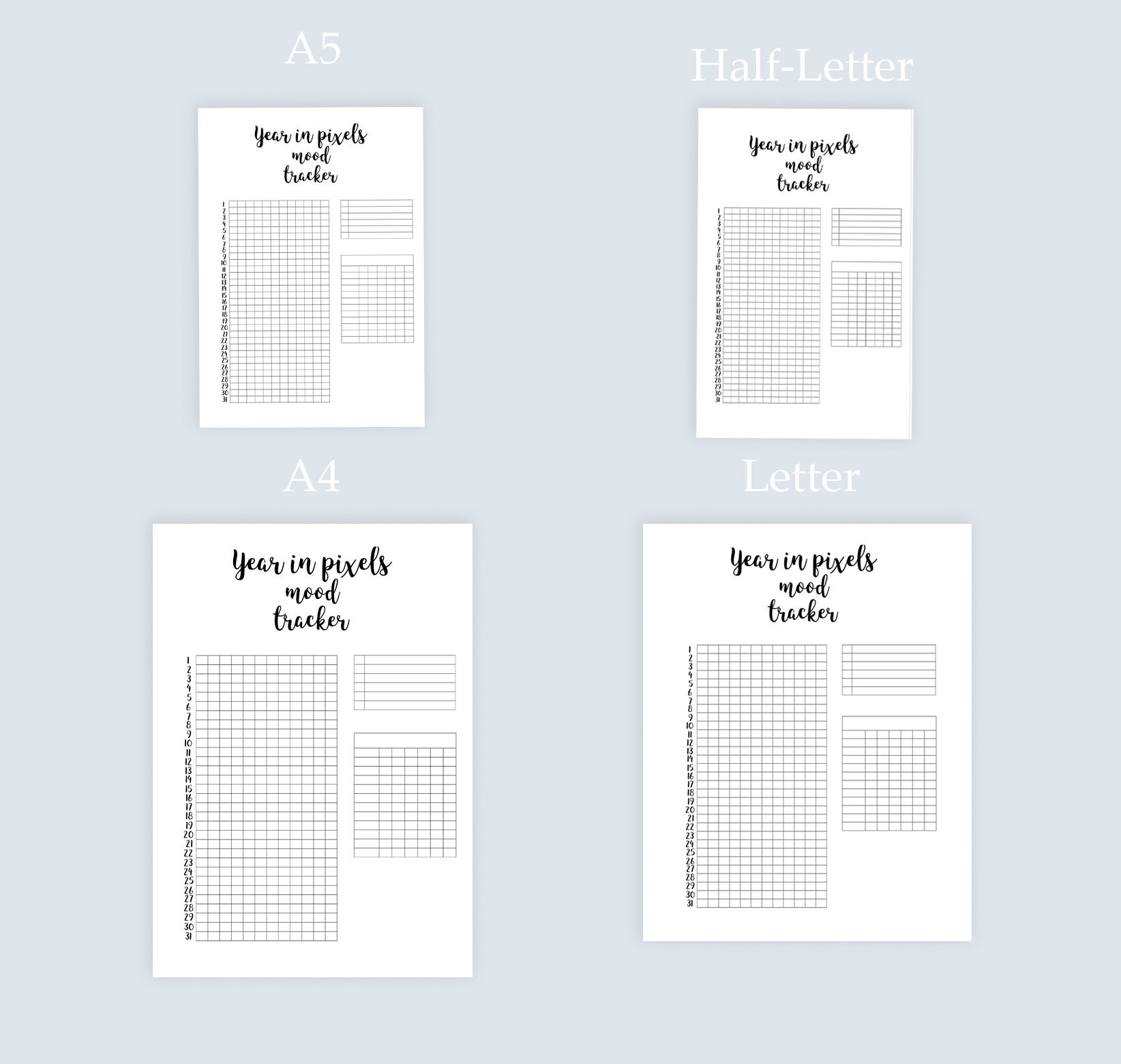 Year in Pixels Mood Tracker Printable, Bullet Journal Printable ...