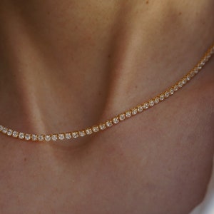 Tennis Necklace 19ct Gold plated Cubic zirconia Choker Diamond  Necklace Bridal Jewelry Minimal Necklace Wedding necklace