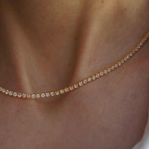 Classic Cubic Zirconia Tennis Necklace Diamond Necklace Etsy