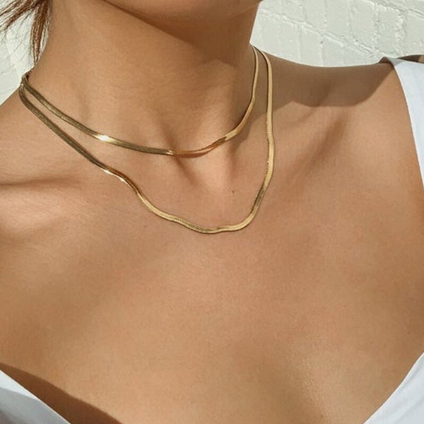 snake necklace layer necklace gold necklace choker necklace chain necklace herringbone chain flat snake non tarnish