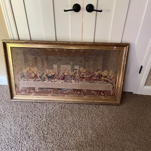 Large Needelpoint Handmade Jesus Last Supper Scene Artwork Framed Vintage    Beautiful piece of needlwork art. This is of the Last Supper