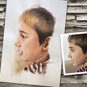 Ritratto da foto personalizzato, acquarello a colori, ritratto bimbo disegnato a mano su ordinazione
